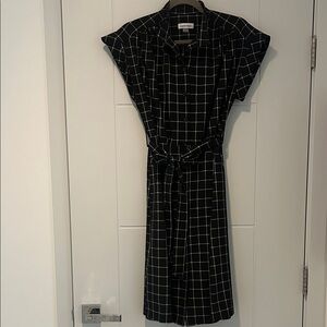 Calvin Klein Black and White Grid Midi Dress